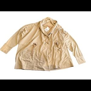 Knox Rose 4X Beige Cardigan Jacket Oversized Shawl Collar Cotton Poly Pocket NEW